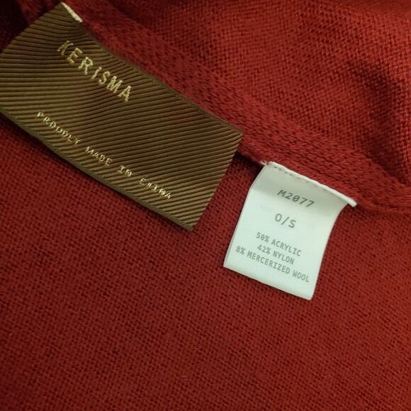 Kerisma Poncho Wool Blend Sweater Reversible Cowel V Neck Burgundy One Size - Picture 7 of 8